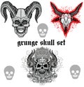 Grunge skull coat of arms skull set Royalty Free Stock Photo