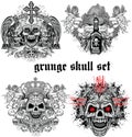 Grunge skull coat of arms skull set Royalty Free Stock Photo