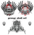 Grunge skull coat of arms skull set