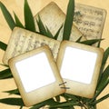 Grunge slides on background with bamboo leaves