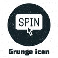 Grunge Slot machine spin button icon isolated on white background. Monochrome vintage drawing. Vector