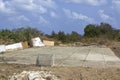 Grunge soccer pitch with concrete floor