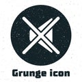 Grunge Speaker mute icon isolated on white background. No sound icon. Volume Off symbol. Monochrome vintage drawing