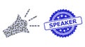 Grunge Speaker Stamp and Recursive Sound Speaker Icon Mosaic