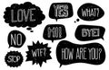 Grunge speech bubbles with hand drawn text vector set