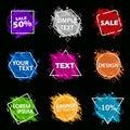 Set Grunge splash banner. Vector splatter labels with space for text. Grunge label. Royalty Free Stock Photo