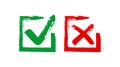 Grunge sqare checkmark box. Yes or no check mark. Red and green vector checkbox
