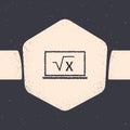 Grunge Square root of x glyph on chalkboard icon isolated on grey background. Mathematical expression. Monochrome