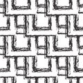 Grunge squares seamless pattern. black and white tiled squares background. Repeat abstract geometric grungy backdrop. Rough lines