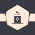Grunge Stage stand or debate podium rostrum icon isolated on grey background. Conference speech tribune. Monochrome