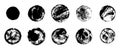 Grunge stamps collection, circles. Black banners, frames, insignias , logos, labels badges set handmade shapes. Vector Royalty Free Stock Photo