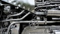 Grunge steam-punk mechanical background close-up of train locomotive parts, control valves, dials and knobs Royalty Free Stock Photo