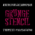 Grunge stencil typeface. Retro alphabet font. Scratched letters