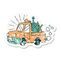 grunge sticker of tattoo style truck carrying junk