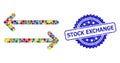 Grunge Stock Exchange Stamp and Bright Colored Mosaic Flip Arrows Horizontally