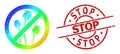 Grunge Stop Badge and Lowpoly Rainbow Stop Poppy Plants Icon with Gradient