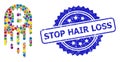 Grunge Stop Hair Loss Stamp and Bright Colored Collage Melting Bitcoin Royalty Free Stock Photo