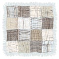 Grunge striped and checkered weave plaid with fringe in blue, beige, grey colors