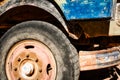 Grunge style shot of outworn and deteriorated front tyre of an old truck