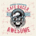 Grunge style vintage skull cafe racer hand drawing vector Royalty Free Stock Photo