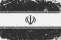 Grunge styled black and white flag Iran. Old vintage background