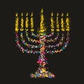 Grunge stylized colorful Chanukiah (menorah) on bl Royalty Free Stock Photo
