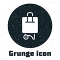 Grunge Suitcase for travel icon isolated on white background. Traveling baggage sign. Travel luggage icon. Monochrome