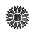 Grunge sunflower vector illustration in black color, vintage design element Royalty Free Stock Photo