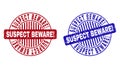 Grunge SUSPECT BEWARE! Scratched Round Stamp Seals Royalty Free Stock Photo