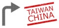 Grunge Taiwan China Seal Stamp and Halftone Dotted Turn Right