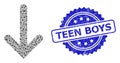 Grunge Teen Boys Seal and Recursive Down Arrow Icon Collage