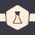 Grunge Test tube and flask icon isolated on grey background. Chemical laboratory test. Laboratory glassware. Monochrome