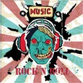 Grunge texture background , text Rock n Roll. Head of zombie in