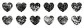Heart Shape Set with Grunge Texture. Romantic Valentine Day Decoration, Love Symbol Collection. Black Rough Paint Brush Royalty Free Stock Photo