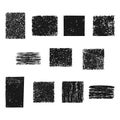 Grunge texture set of distressed ink rectangles vector. Rough grain noise brush squares pack. Vintage gritty stamp textures Royalty Free Stock Photo