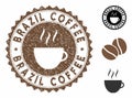 Grunge Textured Brazil Coffee Stamp Seal with Coffee Cup
