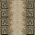 Grunge textured gold 3d greek vector seamless pattern. Geometric modern grungy digital pixel style background. Repeat patterned