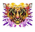 Grunge tiger head with colorful splashes