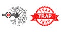 Grunge Trap Stamp and Net Neuron Digital Interface Icon
