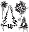 Grunge tree snowflake & stars