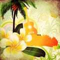 Grunge tropical background with guitar Royalty Free Stock Photo