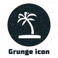Grunge Tropical palm tree icon isolated on white background. Coconut palm tree. Monochrome vintage drawing. Vector Royalty Free Stock Photo