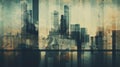 Grunge urban city at sunset abstract background. Generative AI Royalty Free Stock Photo