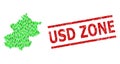 Grunge USD Zone Stamp Imitation and Green People and Dollar Mosaic Map of Beijing Municipality