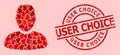 Scratched User Choice Stamp and Red Love Heart User Mosaic