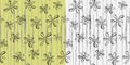 Grunge vertical Line, Floral seamless Pattern. Hand drawn ink brush doodle style stripes, flowers in grey, black. Yellow Royalty Free Stock Photo