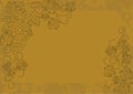Grunge vintage gold vector template with grapevine linear pattern. Background with copy space with frame of grape stems with bunch Royalty Free Stock Photo