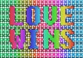 Grunge vintage Love wins Rainbow text illustration