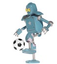 Grunge vintage robot play in soccer football. 3D rendering