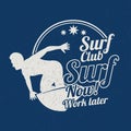 Grunge vintage summer surfing sports vector bakground with surfer